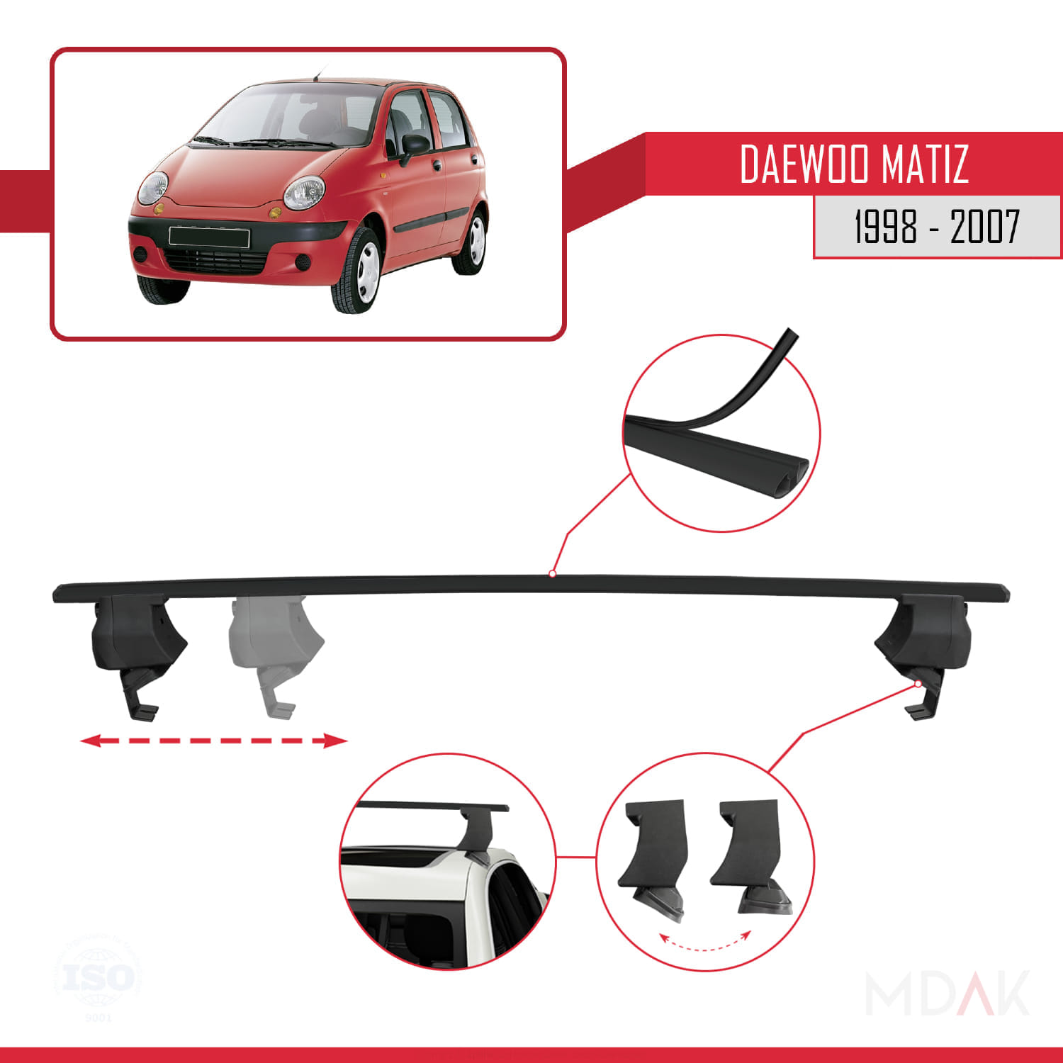 Daewoo Matiz 1998-2007 Arası ile Uyumlu ACE-4 Ara Atkı Tavan Barı Siyah 2 Adet - Görsel 3