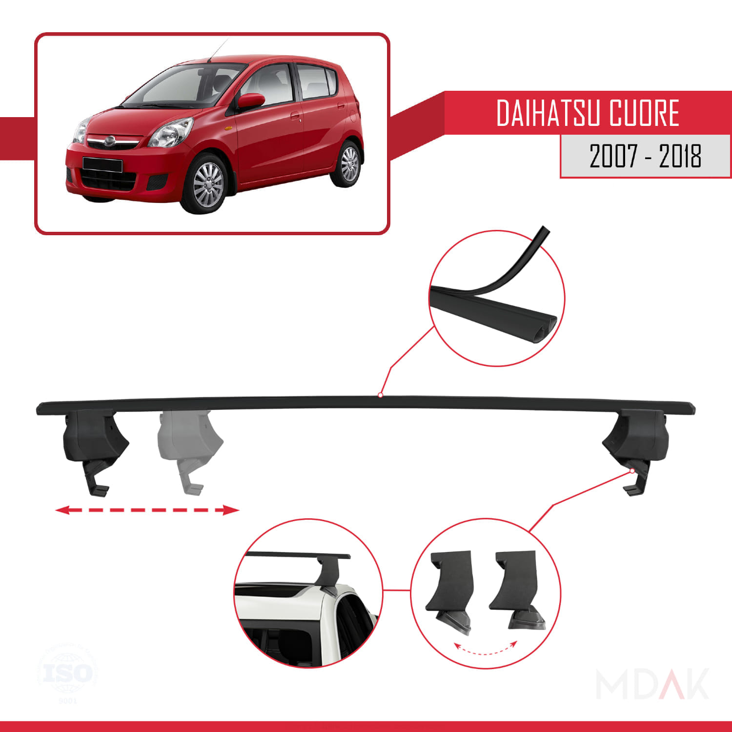 Daihatsu Cuore 2007-2018 Arası ile Uyumlu ACE-4 Ara Atkı Tavan Barı Siyah 2 Adet - Görsel 3