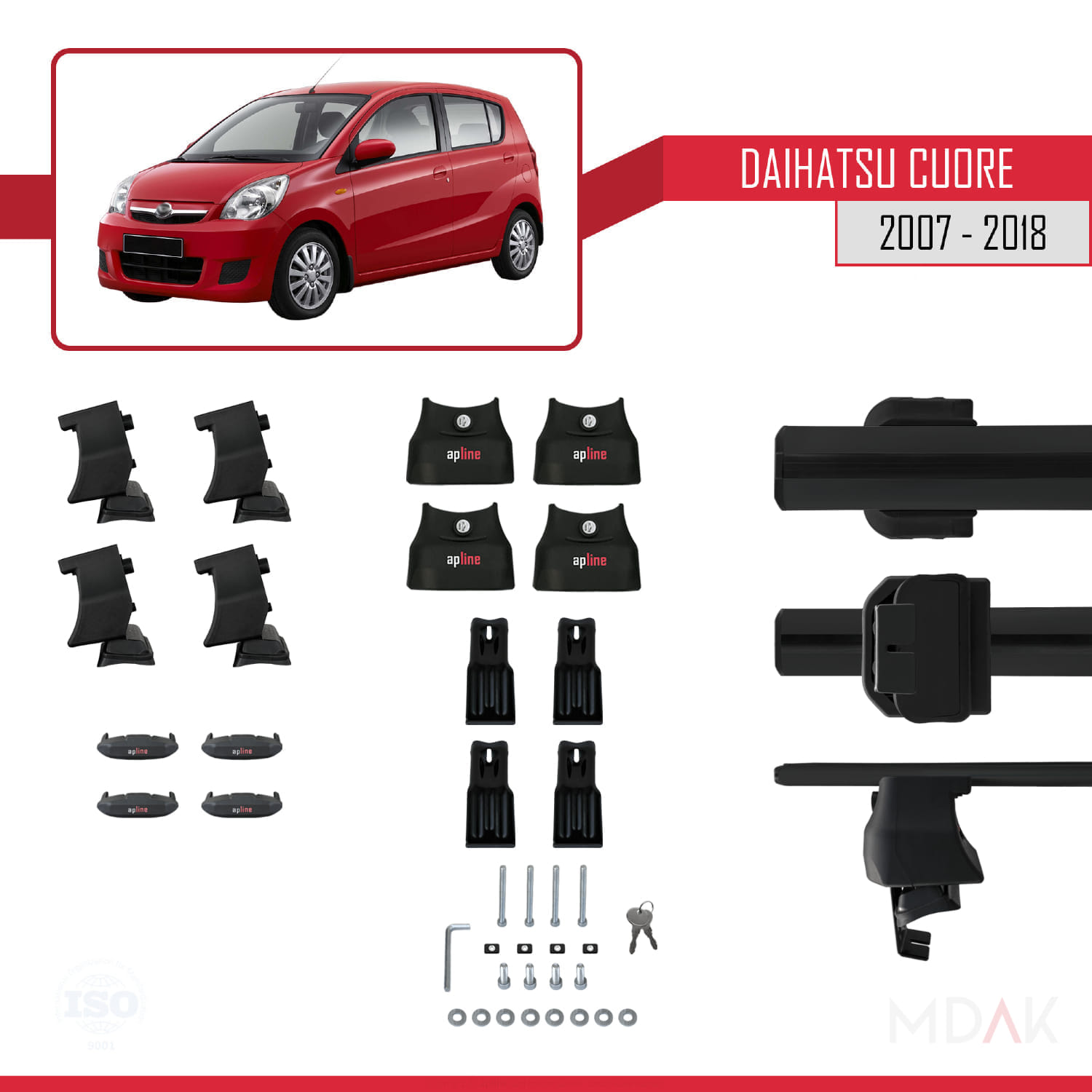 Daihatsu Cuore 2007-2018 Arası ile Uyumlu ACE-4 Ara Atkı Tavan Barı Siyah 2 Adet - Görsel 5