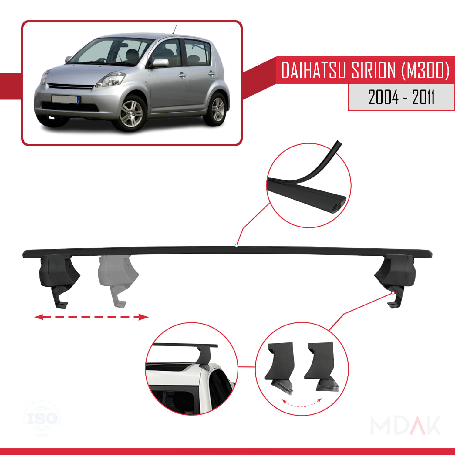 Daihatsu Sirion (M300) 2004-2011 Arası ile Uyumlu ACE-4 Ara Atkı Tavan Barı Siyah 2 Adet - Görsel 3
