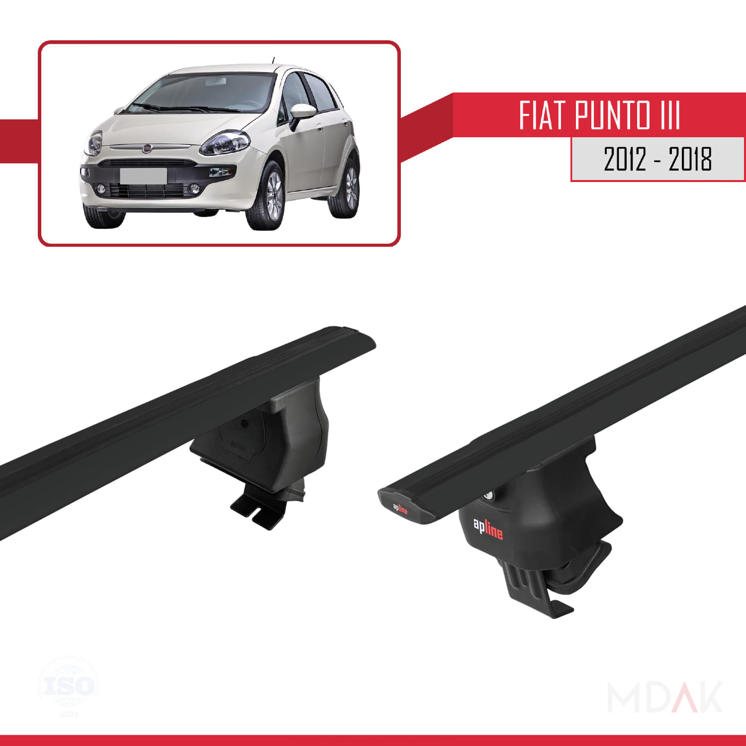 Fiat Punto 3 (199) 2012-2018 Arası ile Uyumlu ACE-4 Ara Atkı Tavan Barı Siyah 2 Adet - Görsel 4