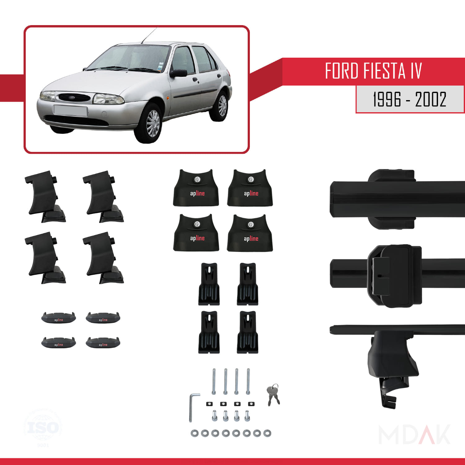Ford Fiesta 4 1996-2002 Arası ile Uyumlu ACE-4 Ara Atkı Tavan Barı Siyah 2 Adet - Görsel 5