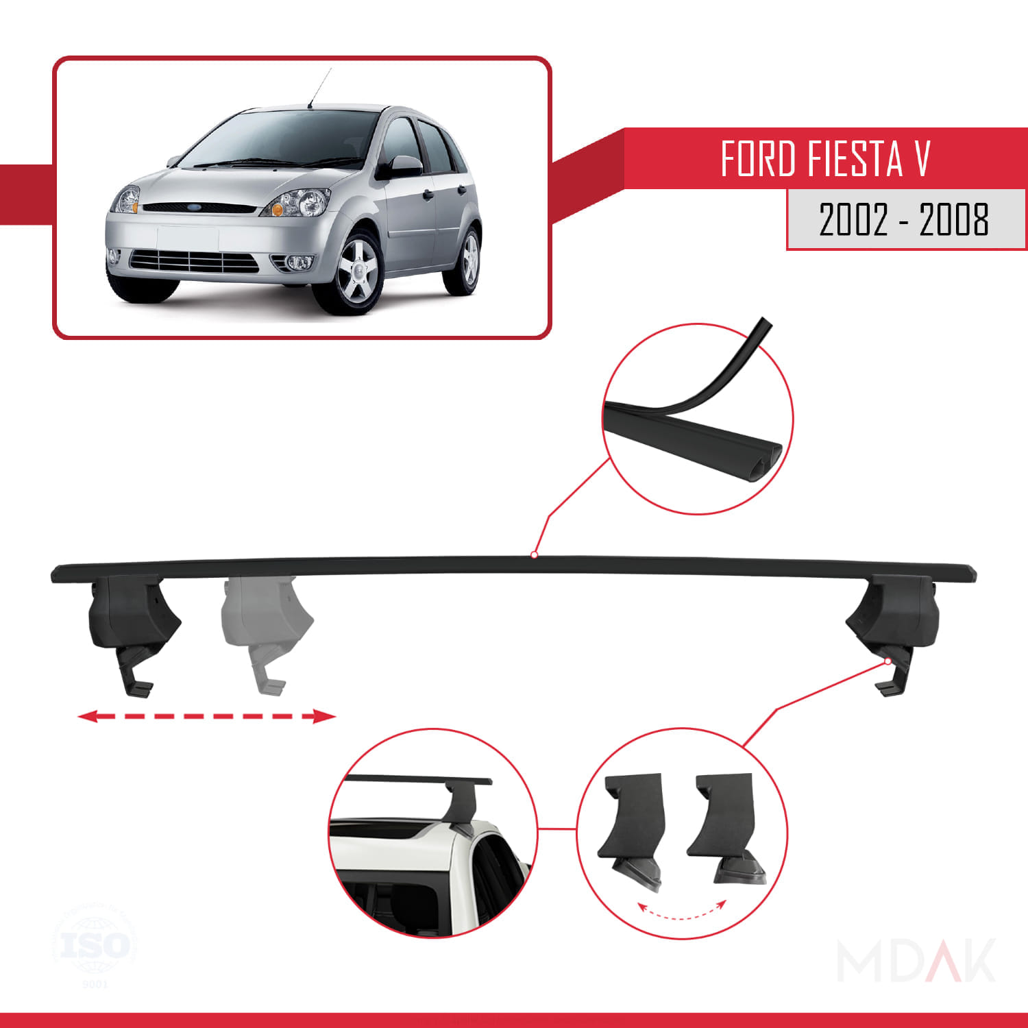 Ford Fiesta 5 2002-2008 Arası ile Uyumlu ACE-4 Ara Atkı Tavan Barı Siyah 2 Adet - Görsel 3