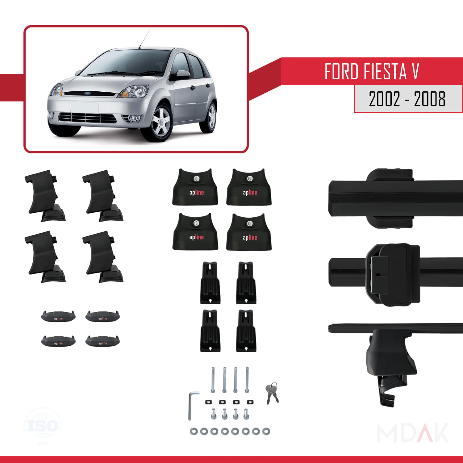 Ford Fiesta 5 2002-2008 Arası ile Uyumlu ACE-4 Ara Atkı Tavan Barı Siyah 2 Adet - Görsel 5