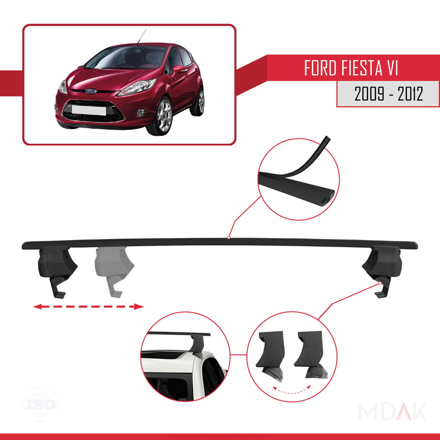 Ford Fiesta 6 Pre-Facelift 2009-2012 Arası ile Uyumlu ACE-4 Ara Atkı Tavan Barı Siyah 2 Adet - Görsel 3