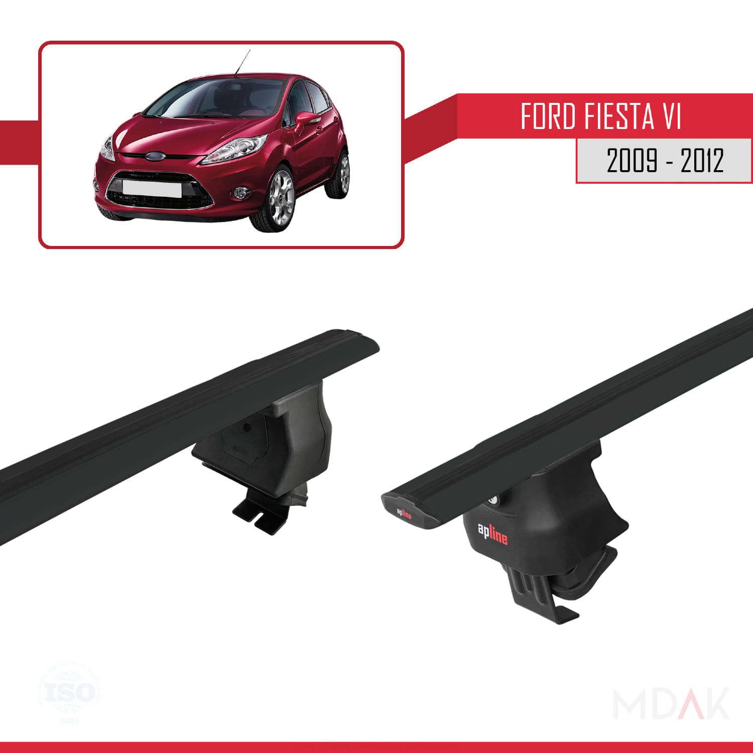 Ford Fiesta 6 Pre-Facelift 2009-2012 Arası ile Uyumlu ACE-4 Ara Atkı Tavan Barı Siyah 2 Adet - Görsel 4