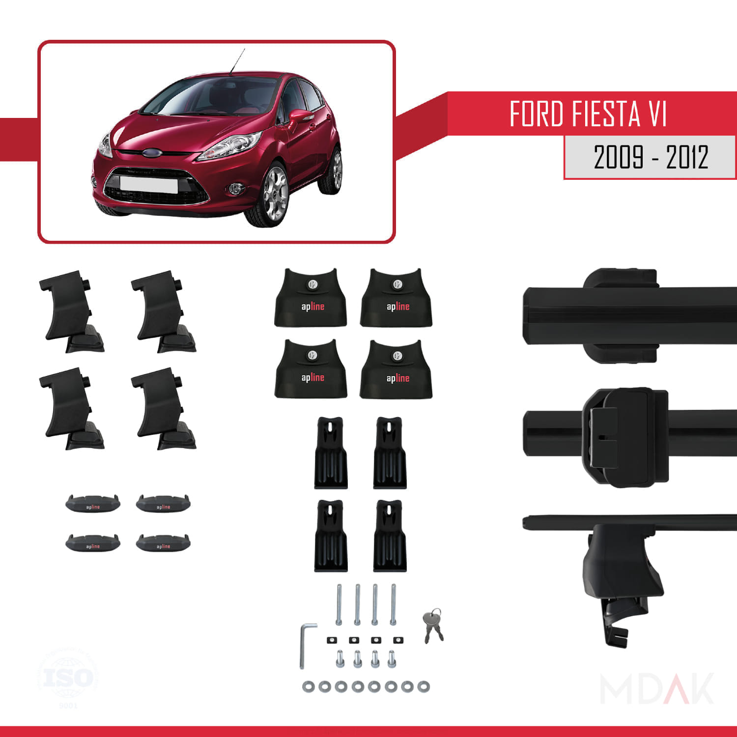 Ford Fiesta 6 Pre-Facelift 2009-2012 Arası ile Uyumlu ACE-4 Ara Atkı Tavan Barı Siyah 2 Adet - Görsel 5