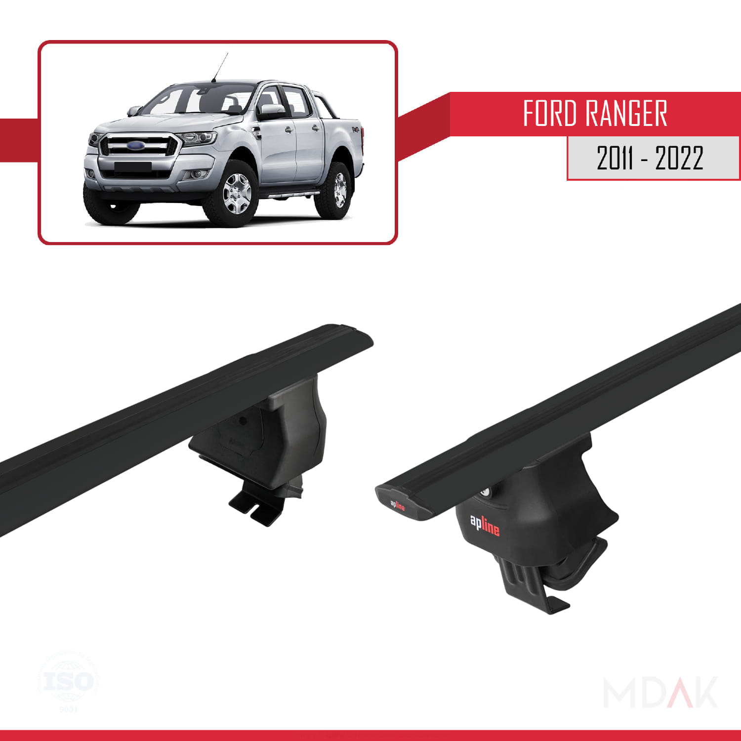 Ford Ranger (P375) 2011-2022 Arası ile Uyumlu ACE-4 Ara Atkı Tavan Barı Siyah 2 Adet - Görsel 4