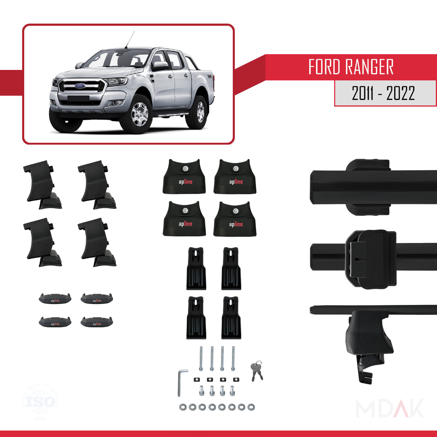 Ford Ranger (P375) 2011-2022 Arası ile Uyumlu ACE-4 Ara Atkı Tavan Barı Siyah 2 Adet - Görsel 5