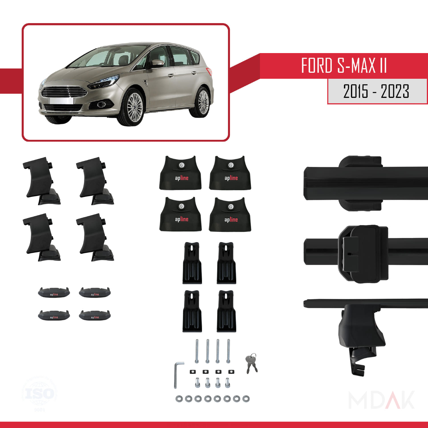 Ford S-Max 2 (CD539) 2015-2023 Arası ile Uyumlu ACE-4 Ara Atkı Tavan Barı Siyah 2 Adet - Görsel 5