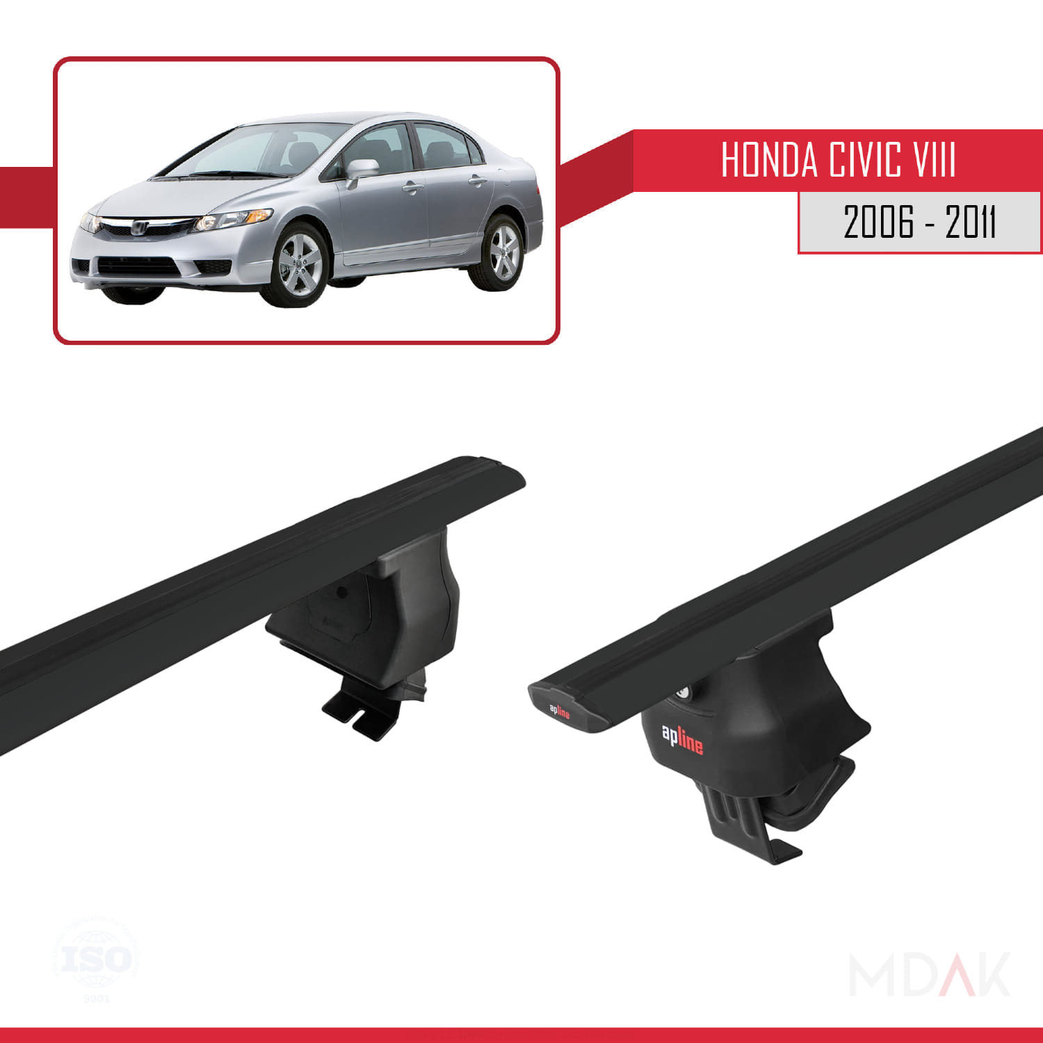 Honda Civic 8 V3 Sedan 2006-2011 Arası ile Uyumlu ACE-4 Ara Atkı Tavan Barı Siyah 2 Adet - Görsel 4