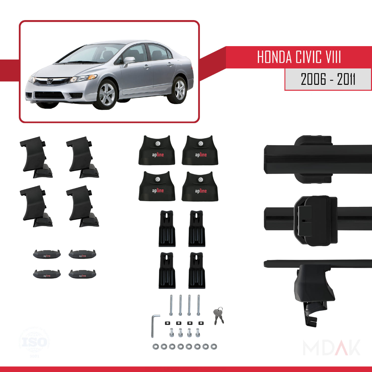 Honda Civic 8 V3 Sedan 2006-2011 Arası ile Uyumlu ACE-4 Ara Atkı Tavan Barı Siyah 2 Adet - Görsel 5