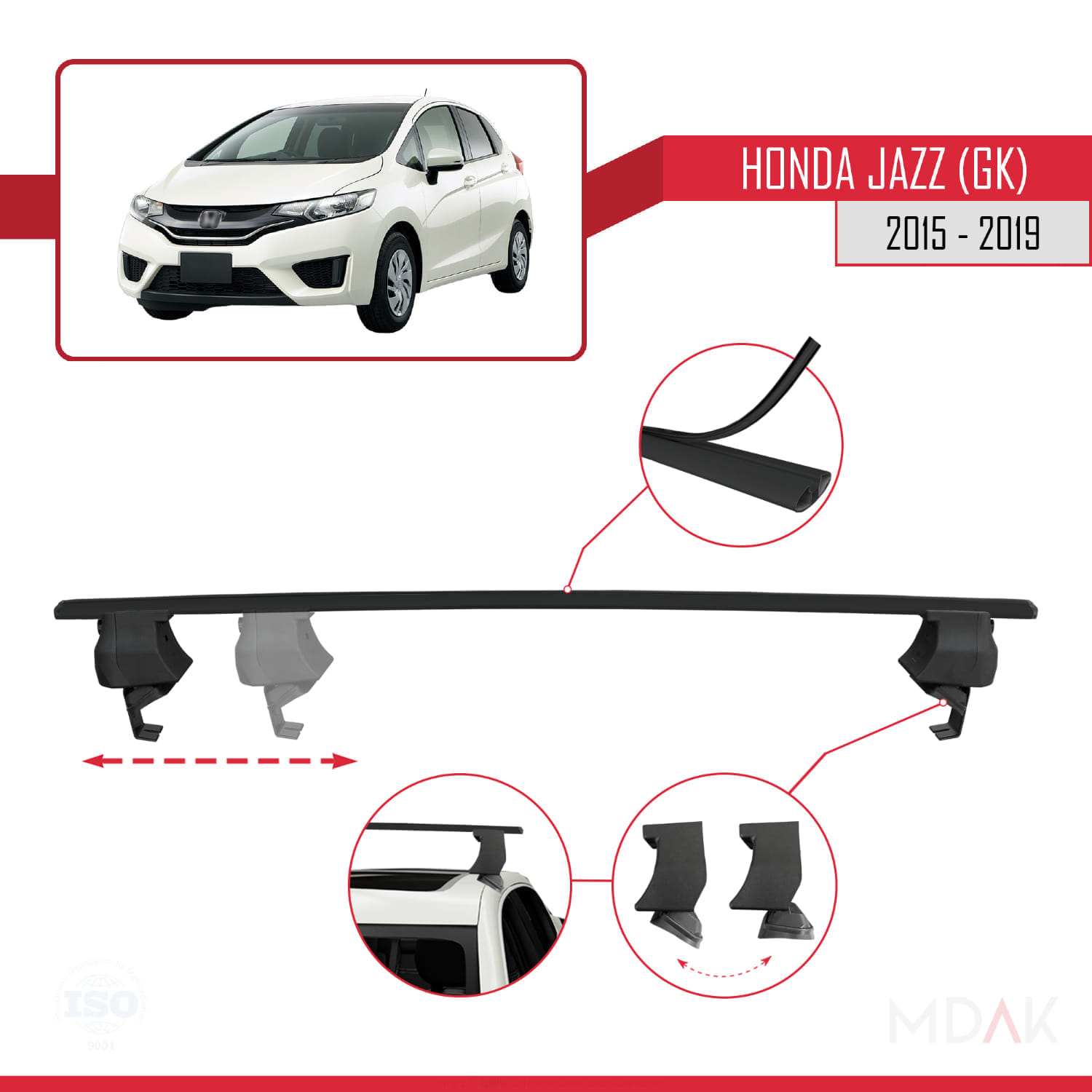 Honda Jazz 3 (GK) 2015-2019 Arası ile Uyumlu ACE-4 Ara Atkı Tavan Barı Siyah 2 Adet - Görsel 3