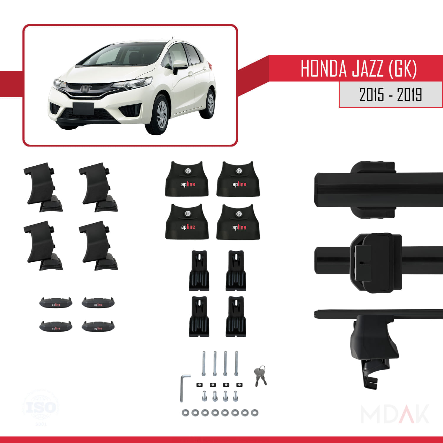 Honda Jazz 3 (GK) 2015-2019 Arası ile Uyumlu ACE-4 Ara Atkı Tavan Barı Siyah 2 Adet - Görsel 5