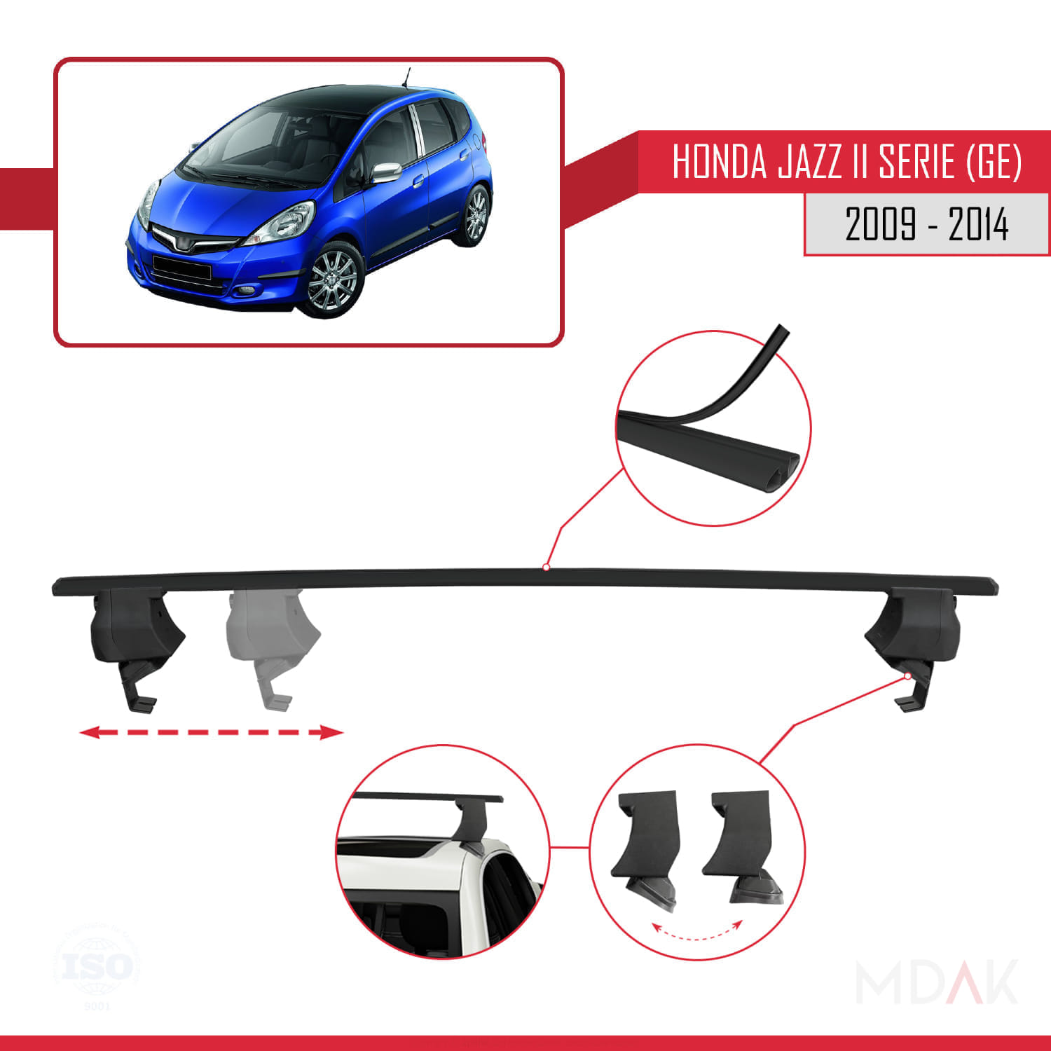 Honda Jazz 2 (GE) 2009-2014 Arası ile Uyumlu ACE-4 Ara Atkı Tavan Barı Siyah 2 Adet - Görsel 3