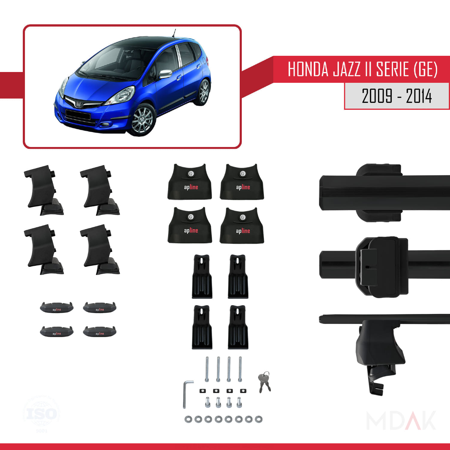 Honda Jazz 2 (GE) 2009-2014 Arası ile Uyumlu ACE-4 Ara Atkı Tavan Barı Siyah 2 Adet - Görsel 5