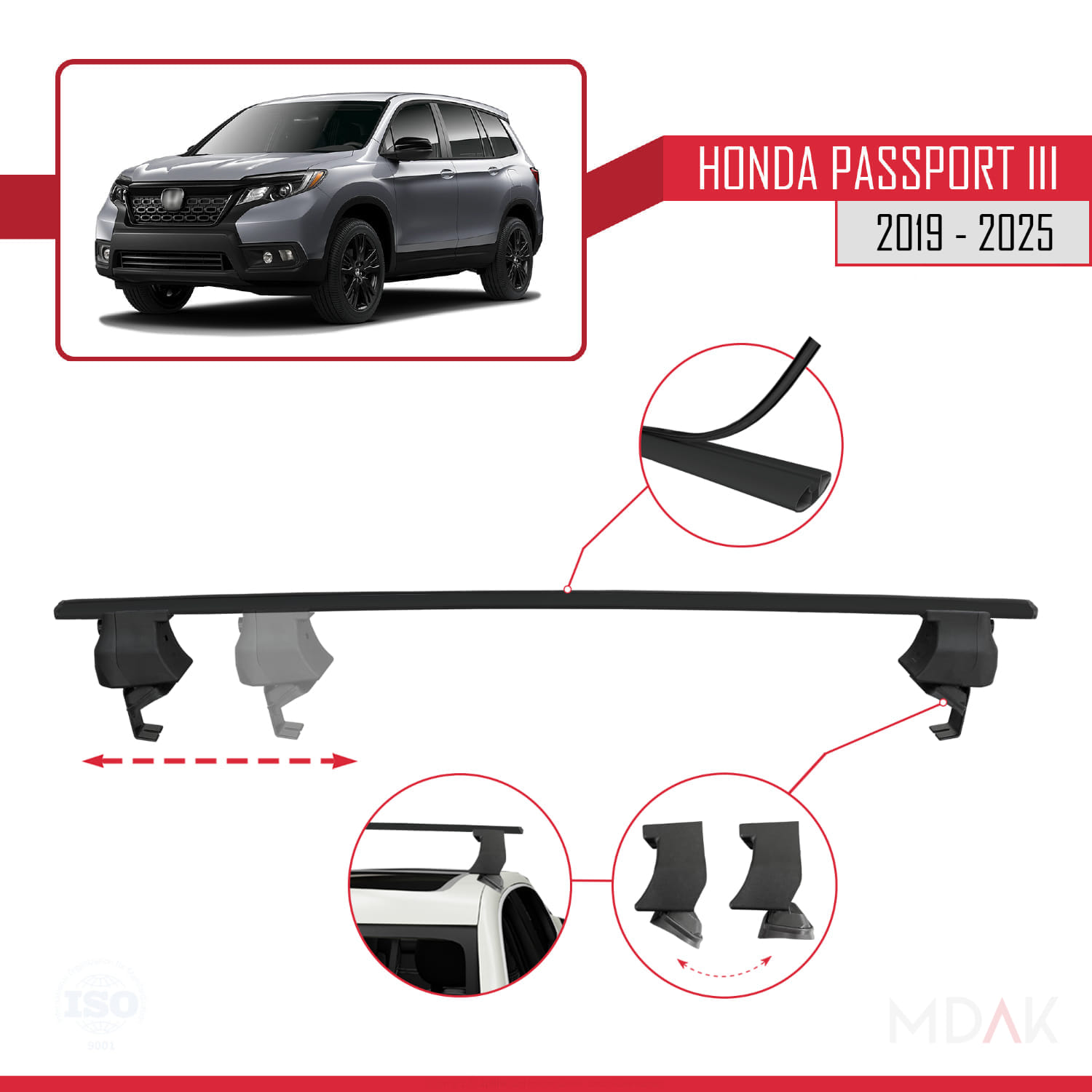 Honda Passport 3 (YF7/8) 2019 ve Sonrası ile Uyumlu ACE-4 Ara Atkı Tavan Barı Siyah 2 Adet - Görsel 3