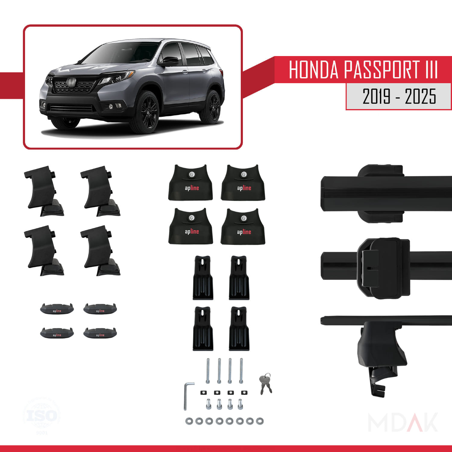 Honda Passport 3 (YF7/8) 2019 ve Sonrası ile Uyumlu ACE-4 Ara Atkı Tavan Barı Siyah 2 Adet - Görsel 5