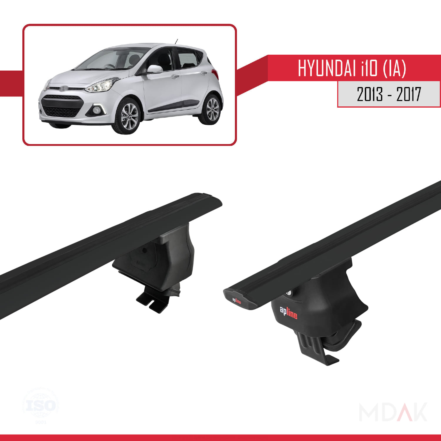 Hyundai i10 II (IA) Pre-Facelift 2013-2017 Arası ile Uyumlu ACE-4 Ara Atkı Tavan Barı Siyah 2 Adet - Görsel 4
