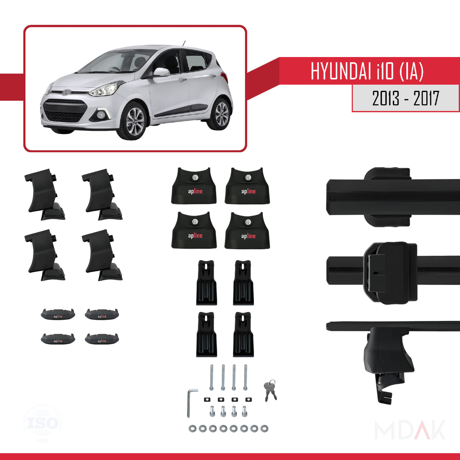 Hyundai i10 II (IA) Pre-Facelift 2013-2017 Arası ile Uyumlu ACE-4 Ara Atkı Tavan Barı Siyah 2 Adet - Görsel 5