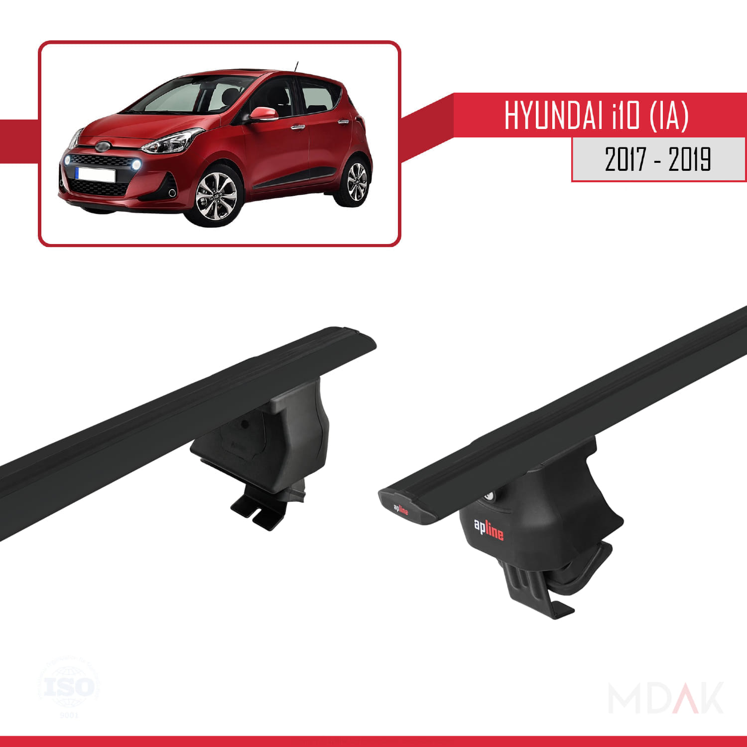 Hyundai i10 II (IA) Post-Facelift 2017-2019 Arası ile Uyumlu ACE-4 Ara Atkı Tavan Barı Siyah 2 Adet - Görsel 4