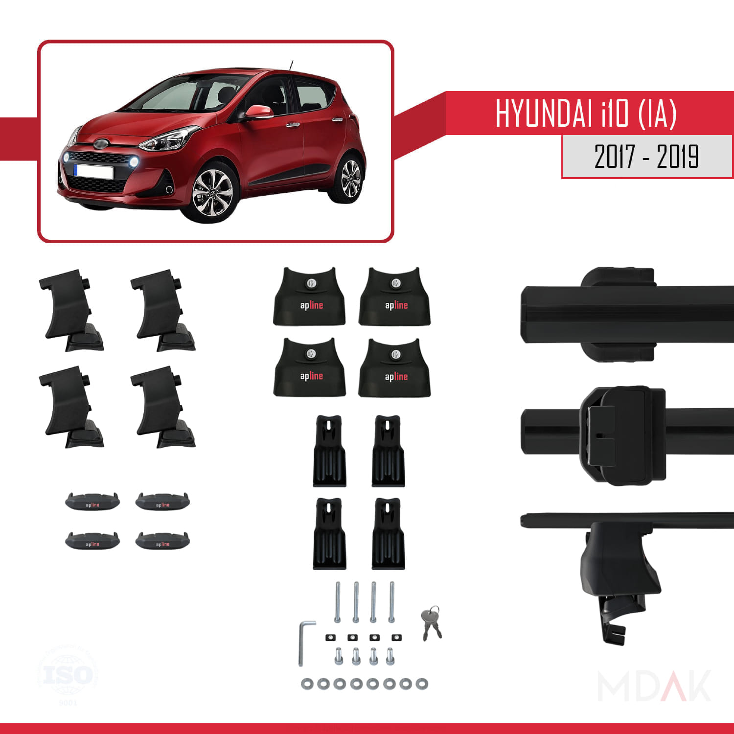 Hyundai i10 II (IA) Post-Facelift 2017-2019 Arası ile Uyumlu ACE-4 Ara Atkı Tavan Barı Siyah 2 Adet - Görsel 5