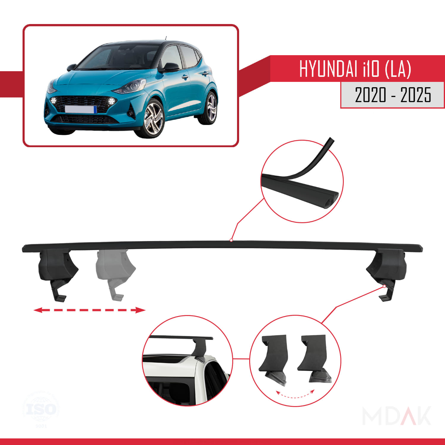 Hyundai i10 III (AC3) 2020 ve Sonrası ile Uyumlu ACE-4 Ara Atkı Tavan Barı Siyah 2 Adet - Görsel 3