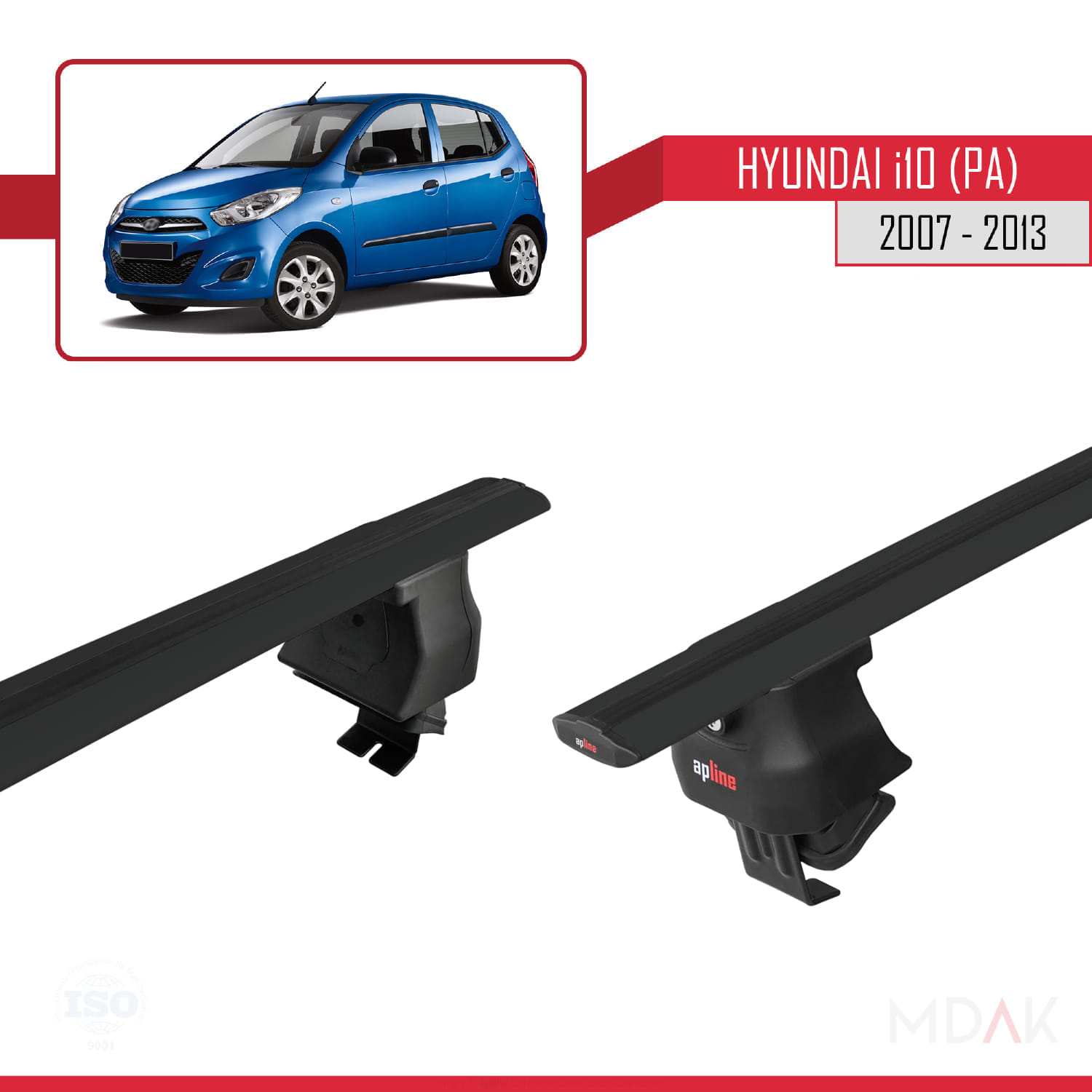 Hyundai i10 (PA) 2007-2013 Arası ile Uyumlu ACE-4 Ara Atkı Tavan Barı Siyah 2 Adet - Görsel 4