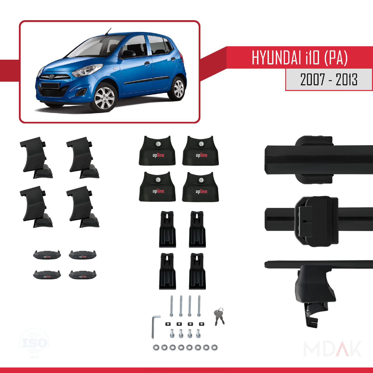 Hyundai i10 (PA) 2007-2013 Arası ile Uyumlu ACE-4 Ara Atkı Tavan Barı Siyah 2 Adet - Görsel 5