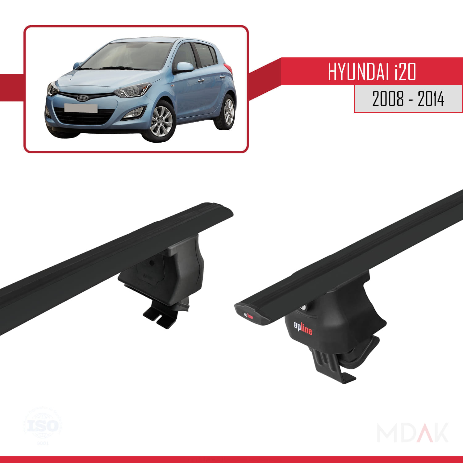 Hyundai i20 (PB) 2008-2014 Arası ile Uyumlu ACE-4 Ara Atkı Tavan Barı Siyah 2 Adet - Görsel 4