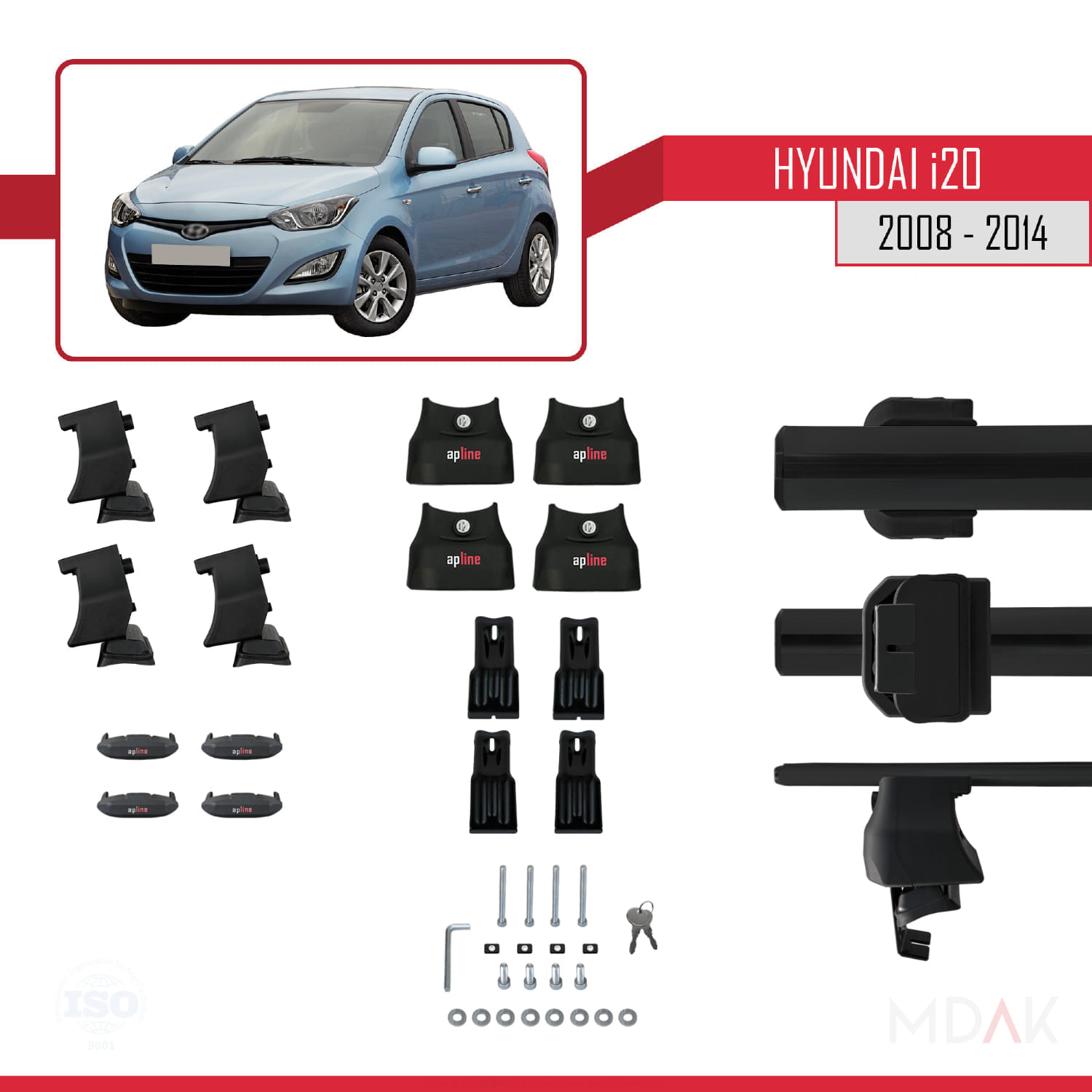Hyundai i20 (PB) 2008-2014 Arası ile Uyumlu ACE-4 Ara Atkı Tavan Barı Siyah 2 Adet - Görsel 5