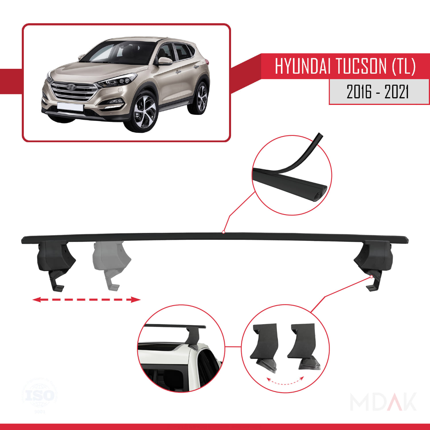 Hyundai Tucson 3 (TL) 2016-2021 Arası ile Uyumlu ACE-4 Ara Atkı Tavan Barı Siyah 2 Adet - Görsel 3