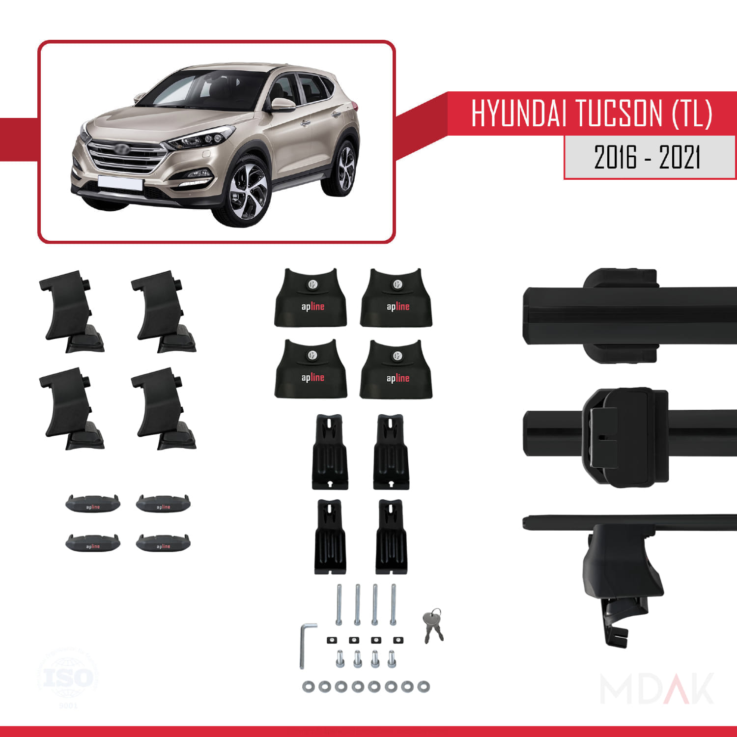 Hyundai Tucson 3 (TL) 2016-2021 Arası ile Uyumlu ACE-4 Ara Atkı Tavan Barı Siyah 2 Adet - Görsel 5