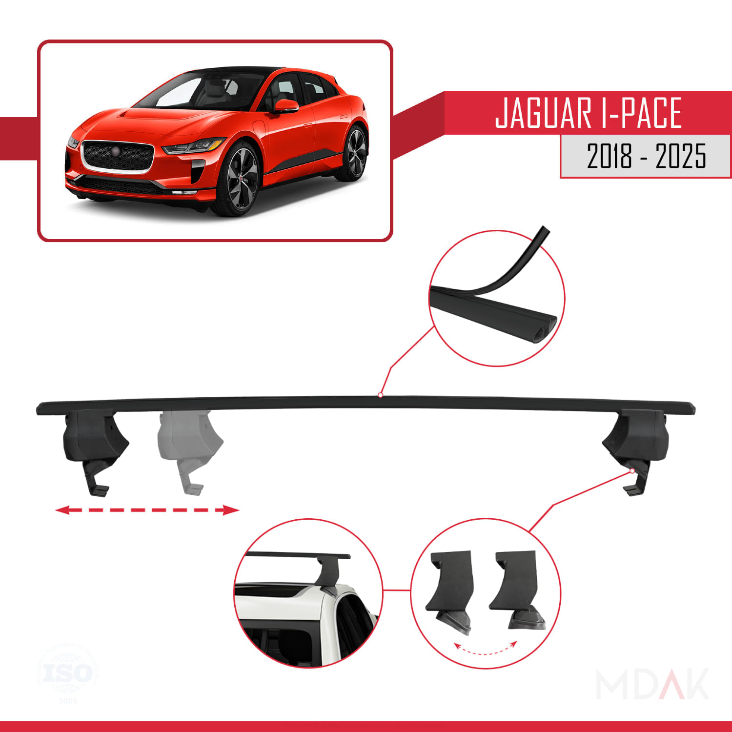 Jaguar I-Pace 2018 ve Sonrası ile Uyumlu ACE-4 Ara Atkı Tavan Barı Siyah 2 Adet - Görsel 3