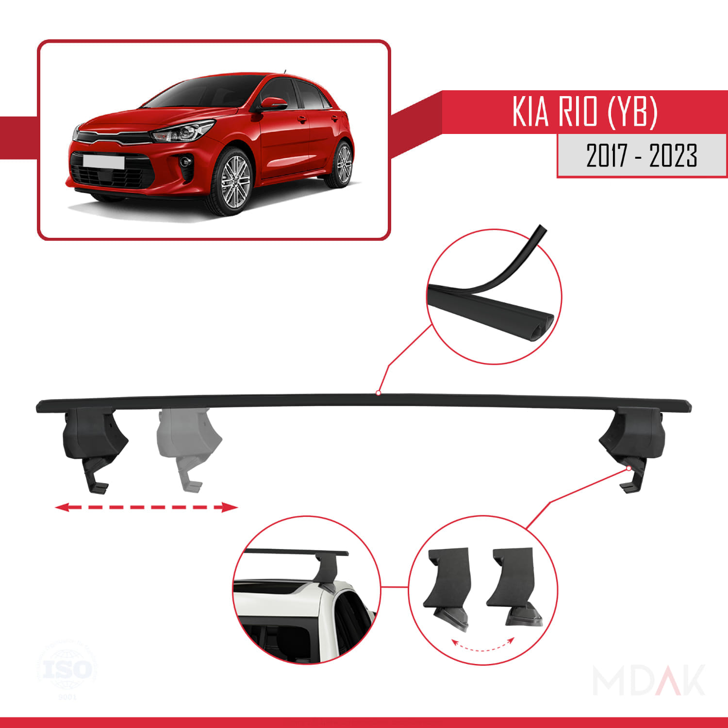Kia Rio 4 (YB) HB 2017-2023 Arası ile Uyumlu ACE-4 Ara Atkı Tavan Barı Siyah 2 Adet - Görsel 3