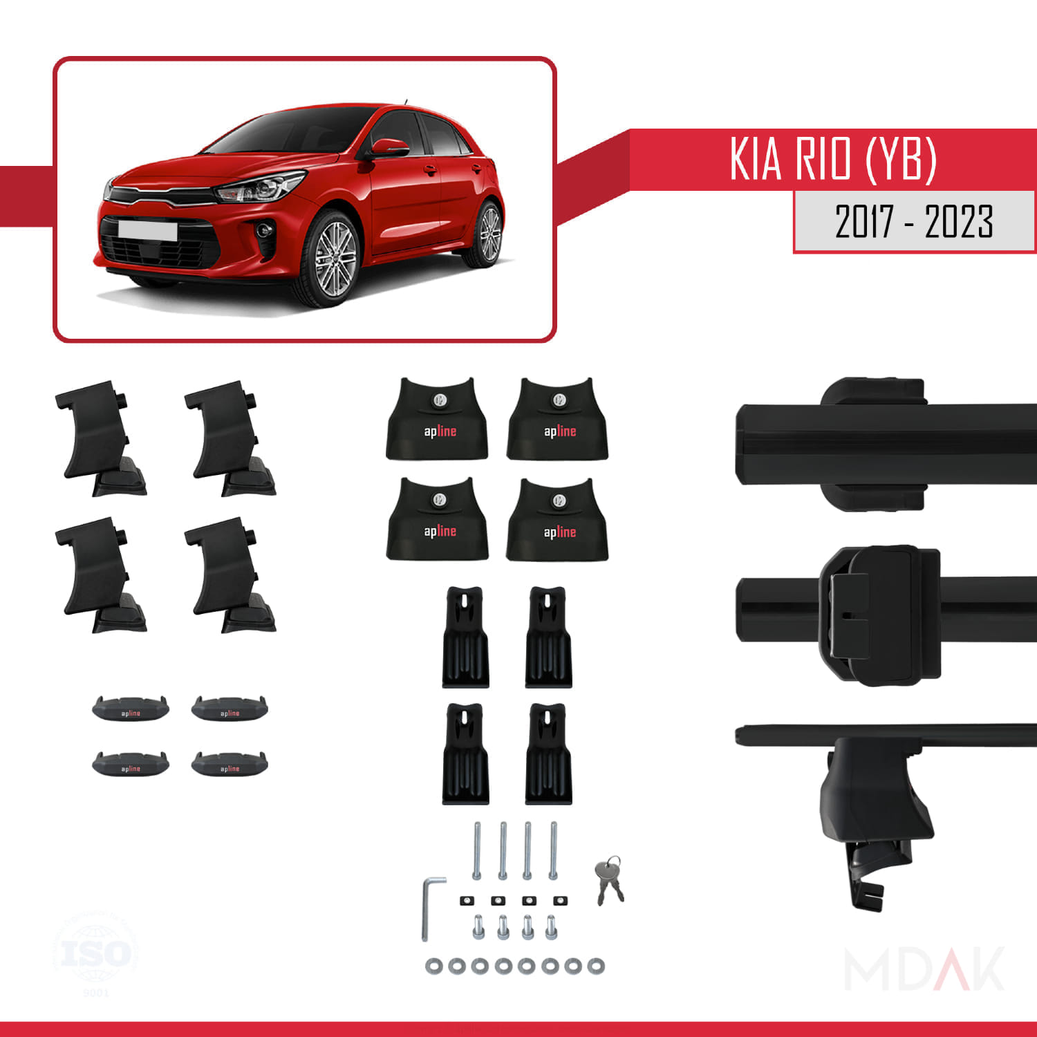Kia Rio 4 (YB) HB 2017-2023 Arası ile Uyumlu ACE-4 Ara Atkı Tavan Barı Siyah 2 Adet - Görsel 5