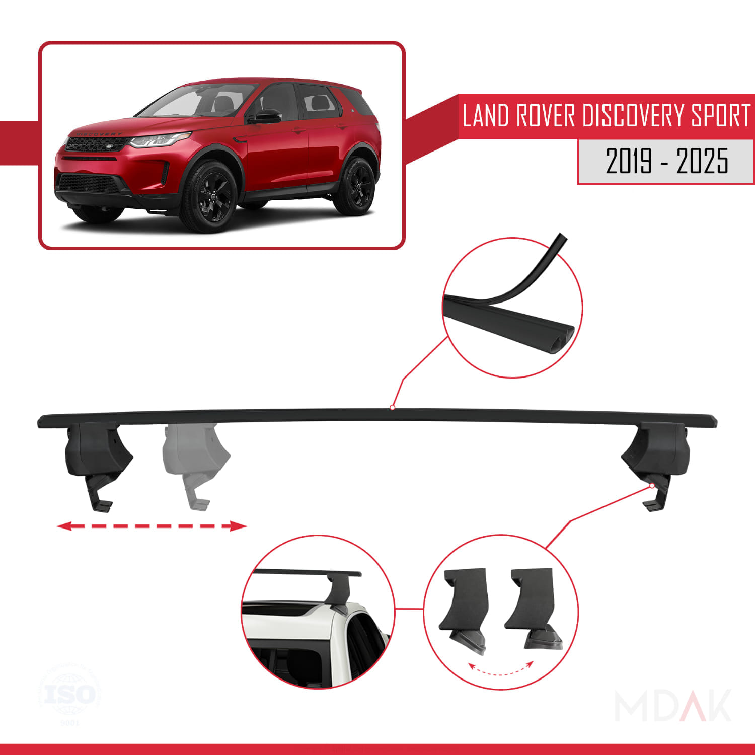 Land Rover Discovery Sport (L550) Post-Facelift 2019 ve Sonrası ile Uyumlu ACE-4 Ara Atkı Tavan Barı Siyah 2 Adet - Görsel 3