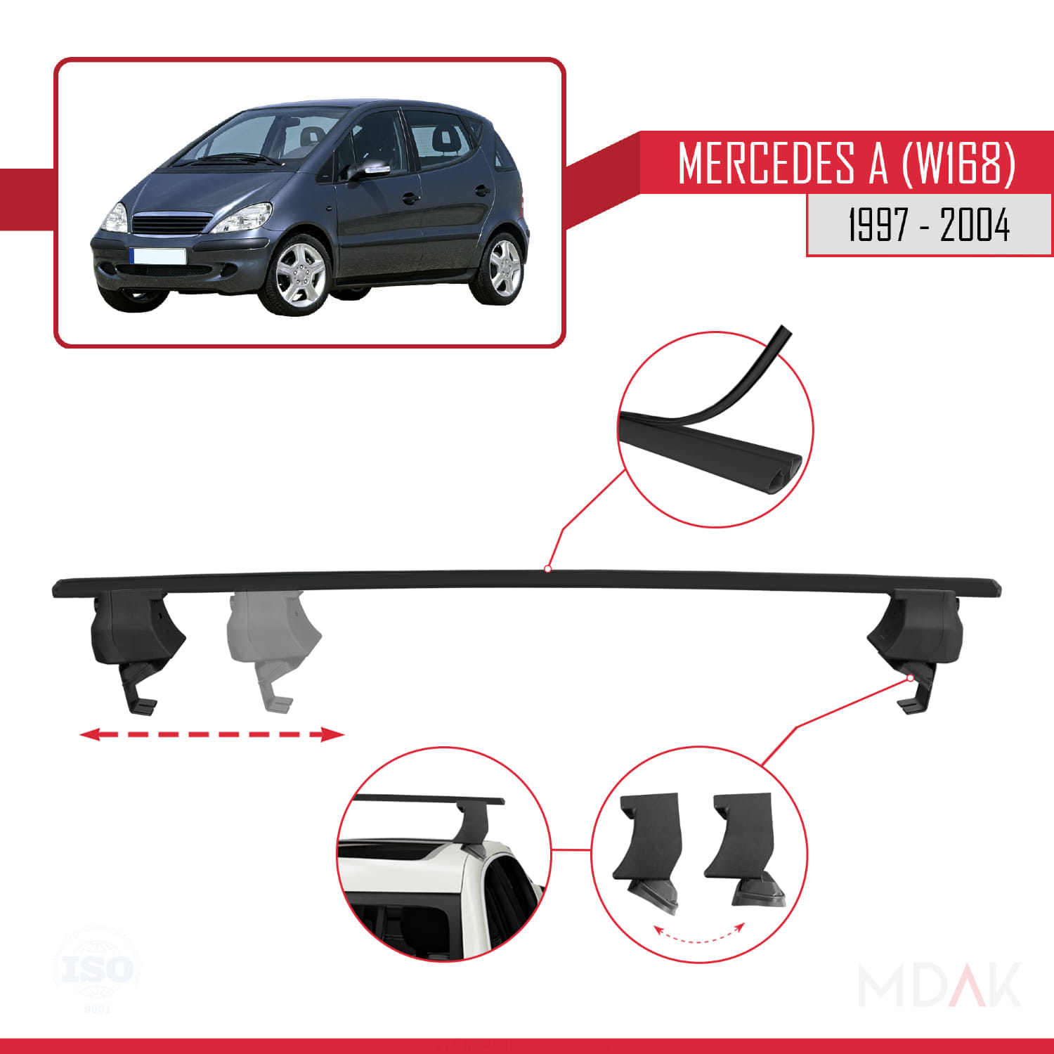 Mercedes A Class (W168) 1997-2004 Arası ile Uyumlu ACE-4 Ara Atkı Tavan Barı Siyah 2 Adet - Görsel 3