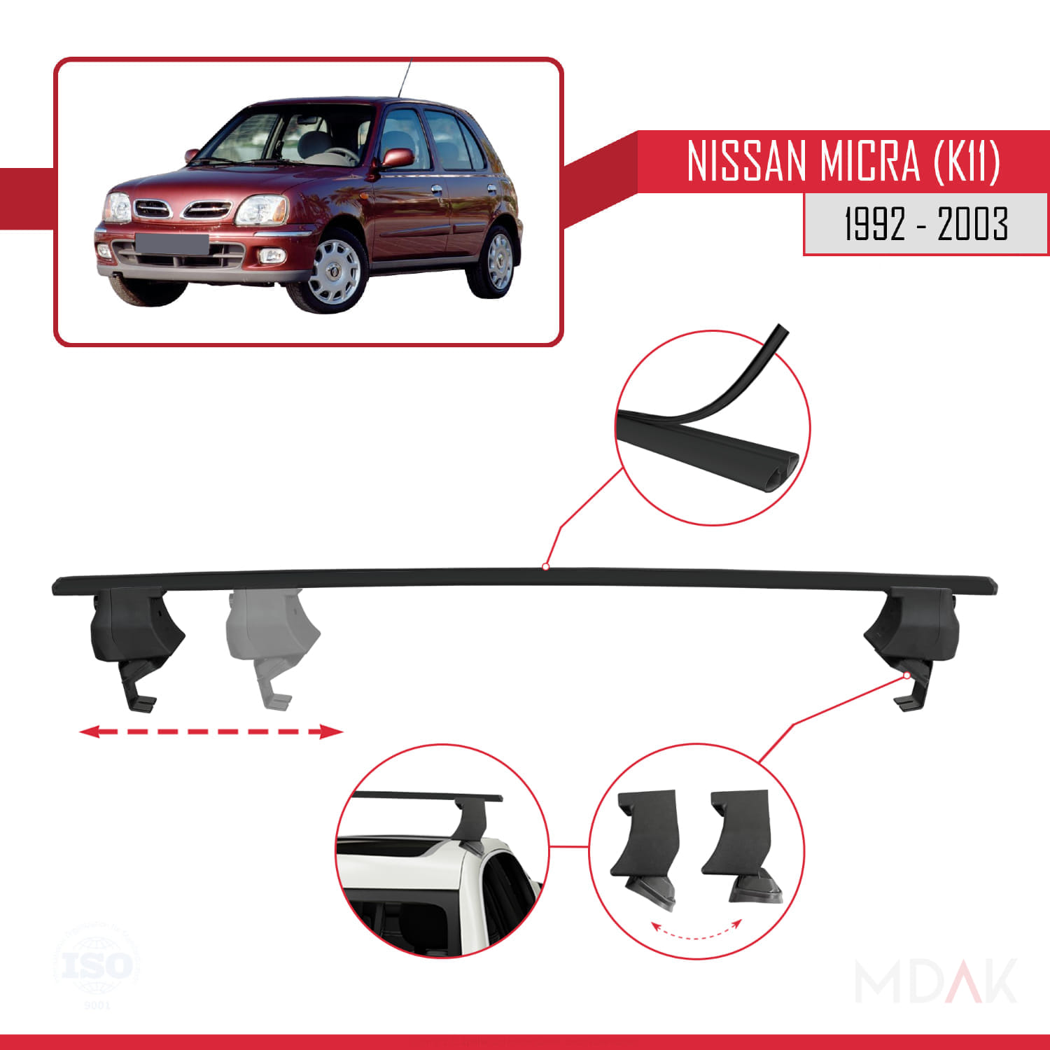 Nissan Micra 2 (K11) 1992-2003 Arası ile Uyumlu ACE-4 Ara Atkı Tavan Barı Siyah 2 Adet - Görsel 3