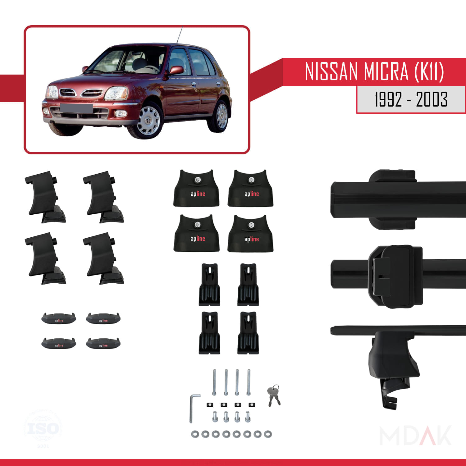 Nissan Micra 2 (K11) 1992-2003 Arası ile Uyumlu ACE-4 Ara Atkı Tavan Barı Siyah 2 Adet - Görsel 5