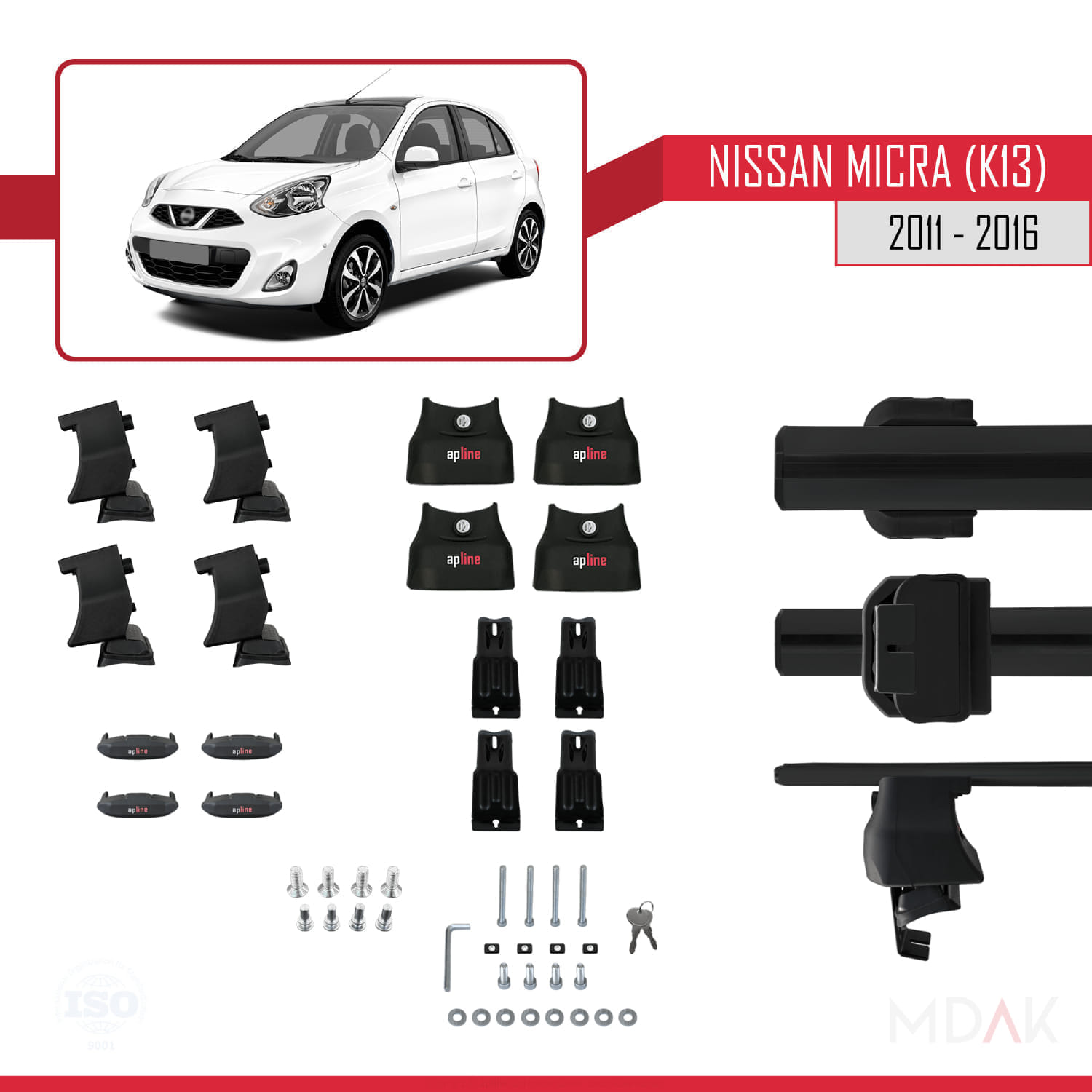 Nissan Micra 4 (K14) 2011-2016 Arası ile Uyumlu ACE-4 Ara Atkı Tavan Barı Siyah 2 Adet - Görsel 5