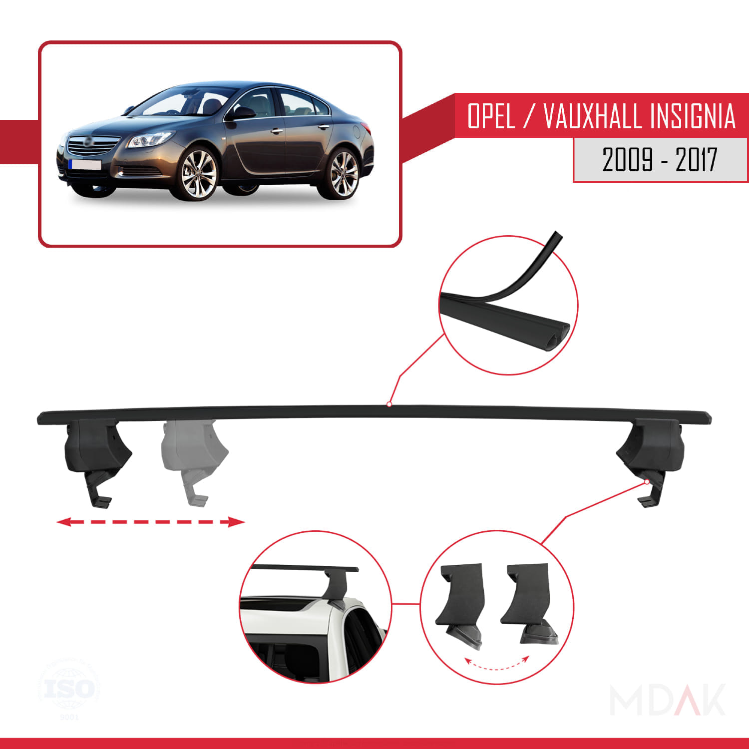 Opel/Vauxhall Insignia 2009-2017 Arası ile Uyumlu ACE-4 Ara Atkı Tavan Barı Siyah 2 Adet - Görsel 3