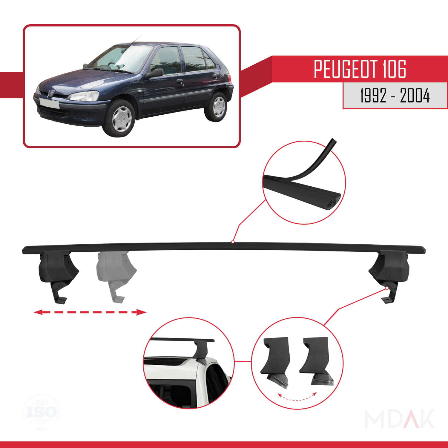 Peugeot 106 1992-2004 Arası ile Uyumlu ACE-4 Ara Atkı Tavan Barı Siyah 2 Adet - Görsel 3