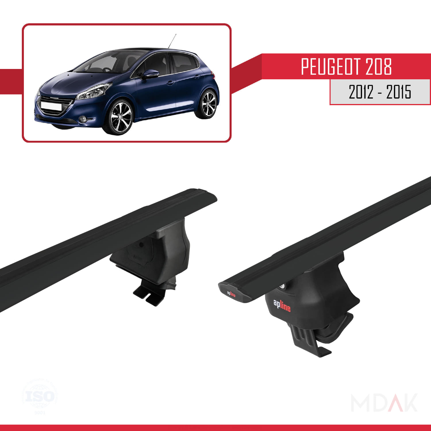 Peugeot 208 (A9) Pre-Facelift 2012-2015 Arası ile Uyumlu ACE-4 Ara Atkı Tavan Barı Siyah 2 Adet - Görsel 4