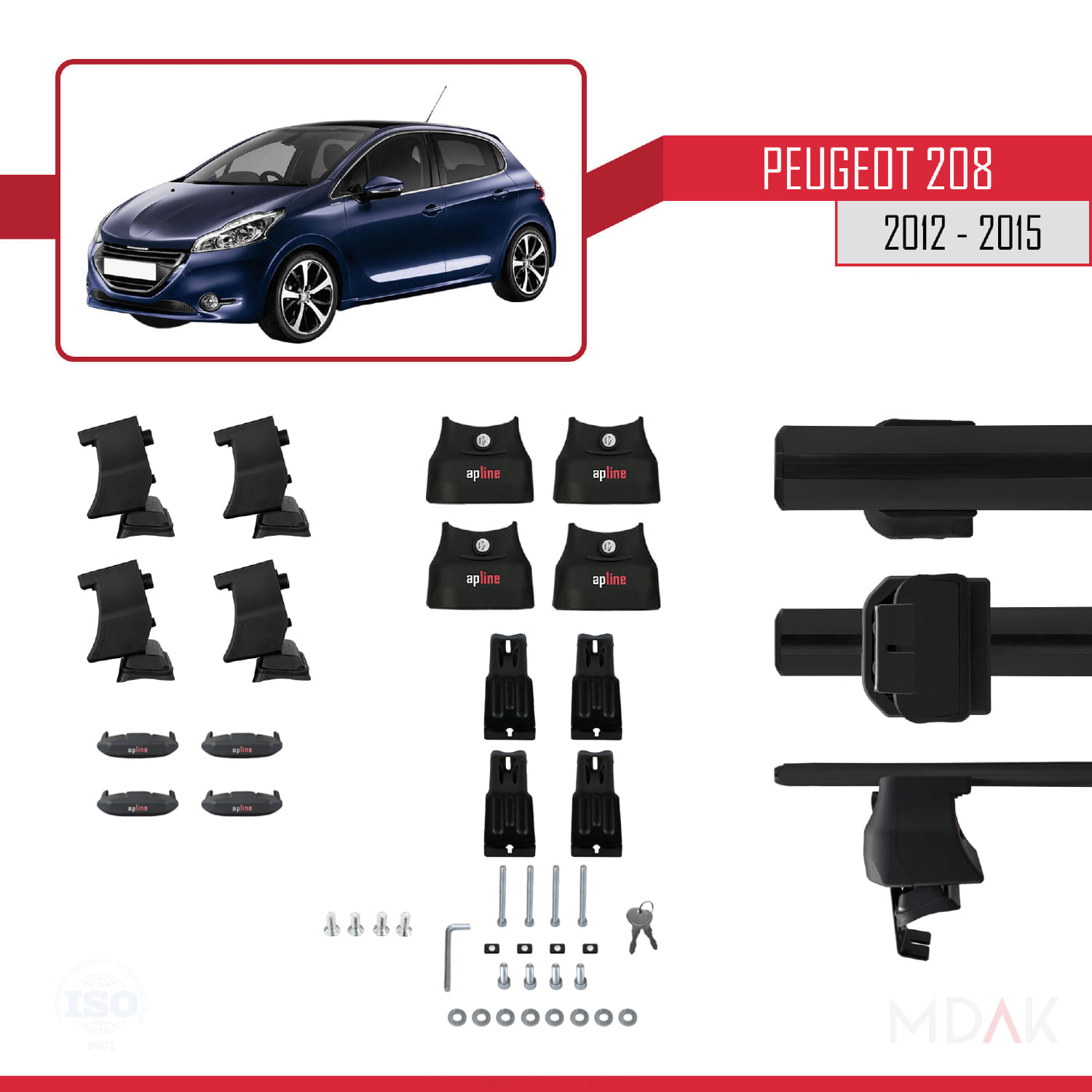 Peugeot 208 (A9) Pre-Facelift 2012-2015 Arası ile Uyumlu ACE-4 Ara Atkı Tavan Barı Siyah 2 Adet - Görsel 5