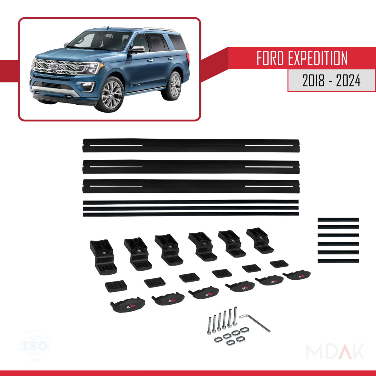 Ford Expedition 2018-2024 Arası ile Uyumlu BASIC Model Ara Atkı Tavan Barı Siyah 3 Adet - Görsel 6