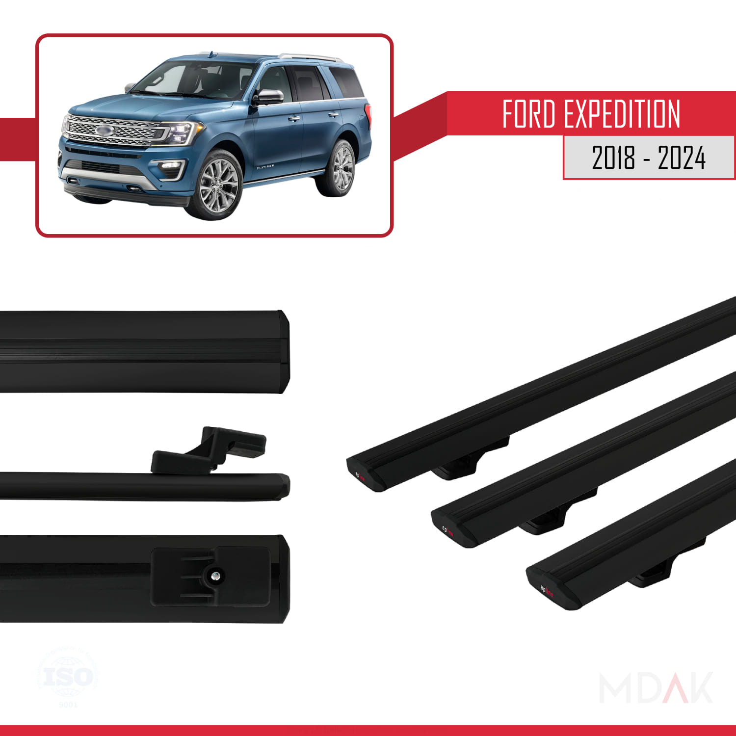 Ford Expedition 2018-2024 Arası ile Uyumlu BASIC Model Ara Atkı Tavan Barı Siyah 3 Adet - Görsel 3