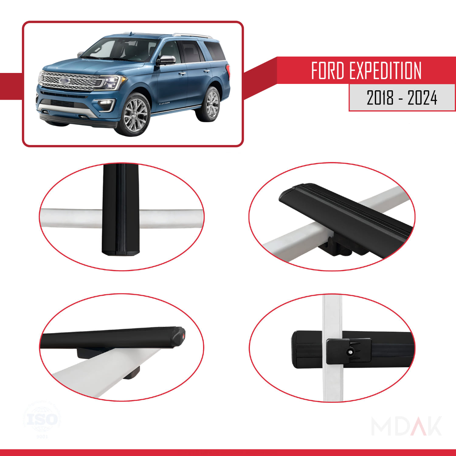 Ford Expedition 2018-2024 Arası ile Uyumlu BASIC Model Ara Atkı Tavan Barı Siyah 3 Adet - Görsel 4