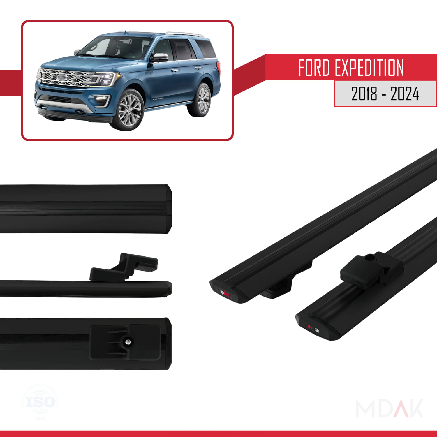 Ford Expedition 2018-2024 Arası ile Uyumlu BASIC Model Ara Atkı Tavan Barı Siyah 2 Adet - Görsel 3