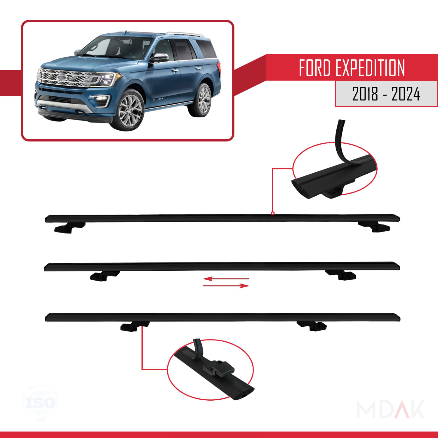 Ford Expedition 2018-2024 Arası ile Uyumlu BASIC Model Ara Atkı Tavan Barı Siyah 2 Adet - Görsel 5